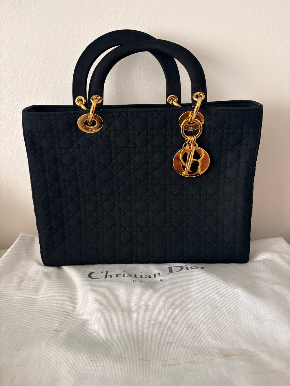 Dior Black Quilted Lady Dior Tote with Gold Hardware Charms